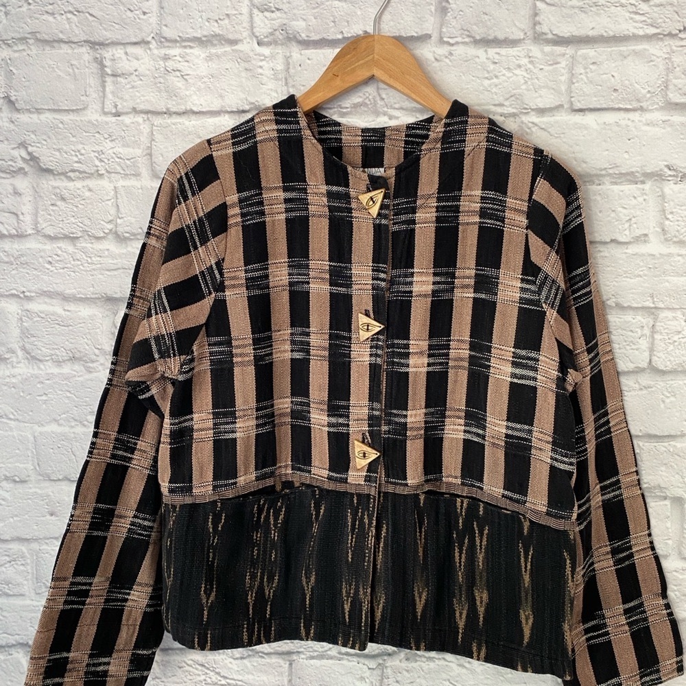 Vtg Veranda Wear Jacket Shirt Lagenlook Handwoven Guatemala Artsy Boho Womens S